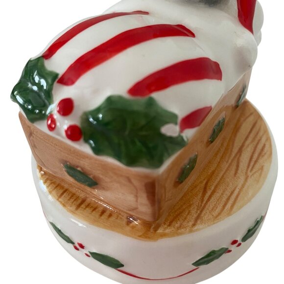 Otagiri Ceramic Sleeping Mouse Christmas Music Box candy Stripes Japan CHIP - Picture 2 of 11
